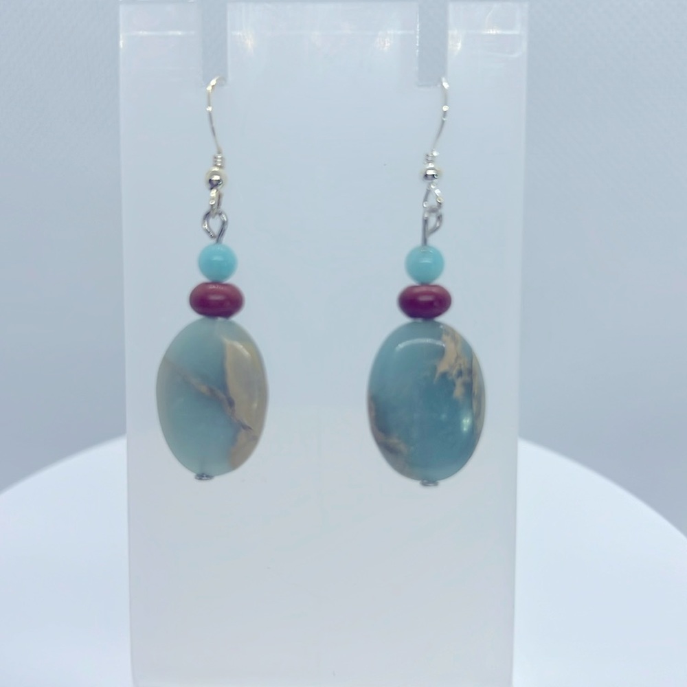 Sterling Silver Turquoise and Amber Earrings